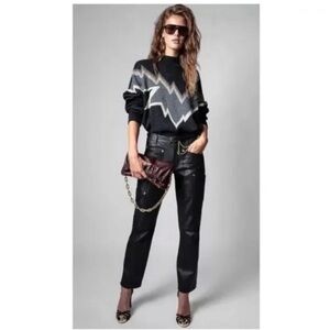 Zadig & Voltaire Black Leather Player Pants, Size M, NWT